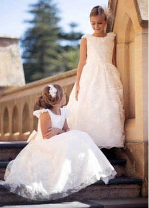 Ivory Lace V Back Flower Girl Dress With Organza Sash Ivory Lace V Back Flower Girl Dress With Organza Sash